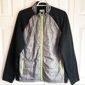 Old Navy Active Gray & Black Neon Yellow Mixed Media Athletic Jacket XXL